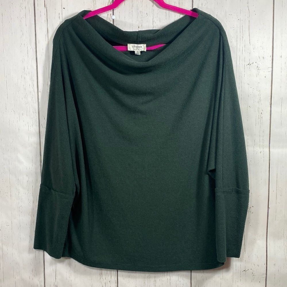 Umgee Womens Dolman Sleeve Relaxed Fit Green Pullover Sweater
